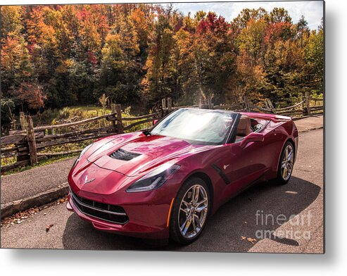 A Gorgeous 2015 Corvette Stingray Parked At Price Lake Off The Blue Ridge Parkway. Chevrolet Metal Print featuring the photograph 2015 Corvette Stingray by Robert Loe