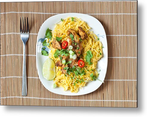 Background Metal Print featuring the photograph Chicken noodles #3 by Tom Gowanlock