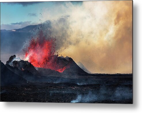 Extreme Terrain Metal Print featuring the photograph Eruption, Holuhraun, Bardarbunga #3 by Arctic-images