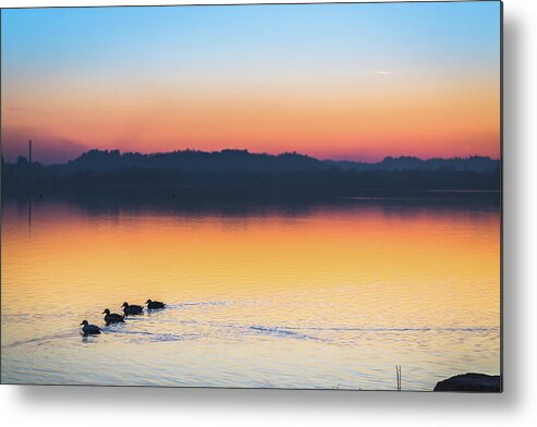 Panoramic Metal Print featuring the photograph Lake Sunset #3 by Deimagine