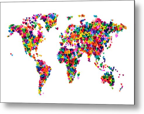 World Map Metal Print featuring the digital art Love Hearts Map of the World Map by Michael Tompsett