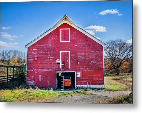 Red Barn Metal Print featuring the photograph Old Red Barn Fall Foliage Sussex County New Jersey Painted #3 by Rich Franco
