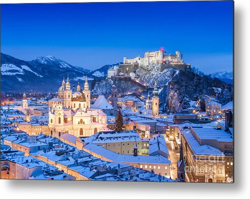 Blue Metal Print featuring the photograph Salzburg in winter #3 by JR Photography