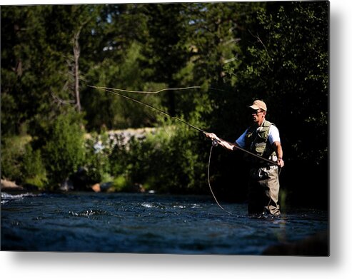 Action Metal Print featuring the photograph A Fly-fisherman In The Truckee River #4 by Jay Reilly