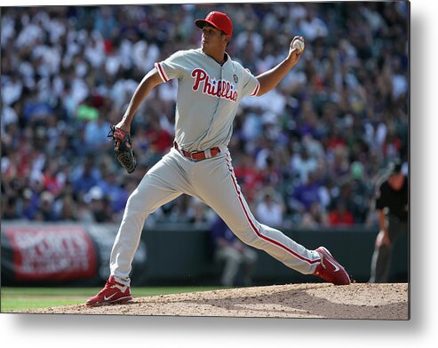 Relief Pitcher Metal Print featuring the photograph Philadelphia Phillies V Colorado Rockies by Doug Pensinger