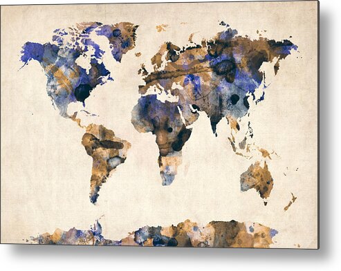 Map Of The World Metal Print featuring the digital art World Map Watercolor #4 by Michael Tompsett