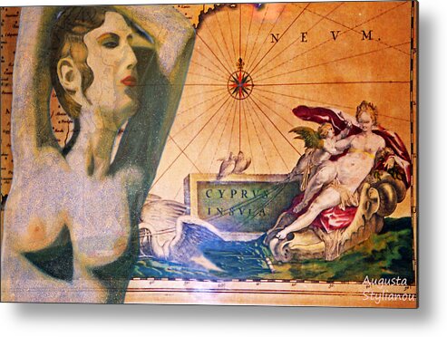 Augusta Stylianou Metal Print featuring the digital art Ancient Cyprus Map and Aphrodite by Augusta Stylianou