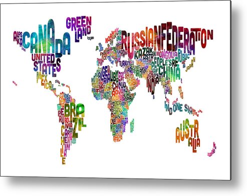 Map Of The World Metal Print featuring the digital art Text Map of the World by Michael Tompsett