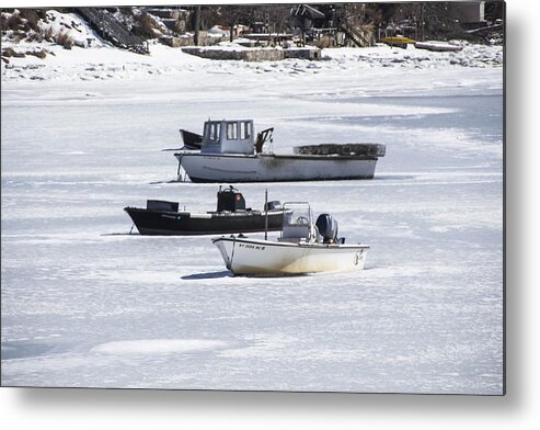 Eatons Neck Metal Print featuring the photograph Boat and ice Hobart Beach NY #7 by Susan Jensen
