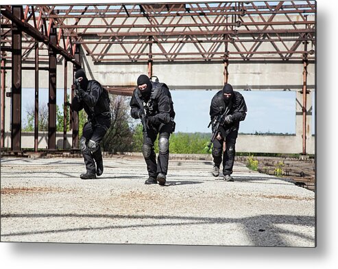 Soldier Metal Print featuring the photograph Special Forces Operators In Black #7 by Oleg Zabielin