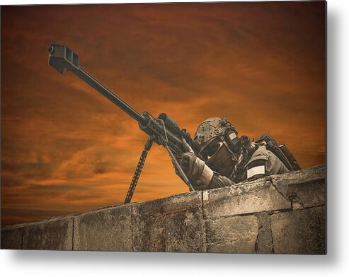 Soldier Metal Print featuring the photograph U.s. Army Sniper During A Military #8 by Oleg Zabielin