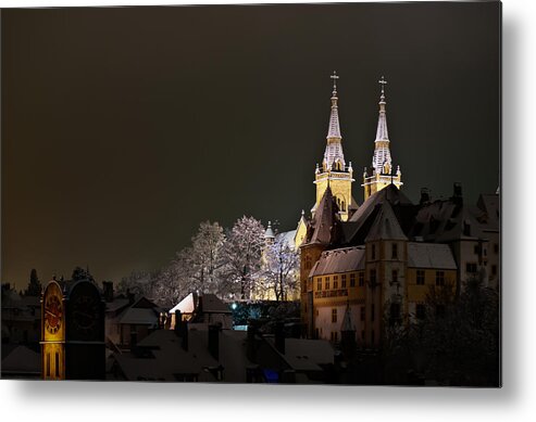 Chateau De Neuchatel Metal Print featuring the photograph A cold winter's night by Charles Lupica