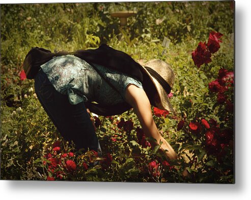 Lady With Hat Metal Print featuring the digital art A Day in the Garden by Linda Unger