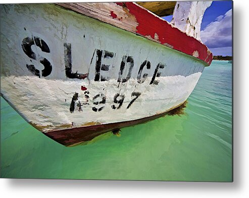 Anchored Metal Print featuring the photograph A Fishing Boat Named Sledge by David Letts