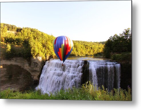 Hot Air Balloon Metal Print featuring the photograph A Ride Over the Falls by Trina Ansel