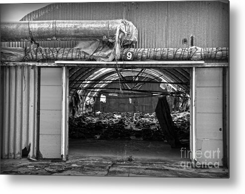 Shed Metal Print featuring the photograph A shed in an abandoned mushroom farm BW by RicardMN Photography