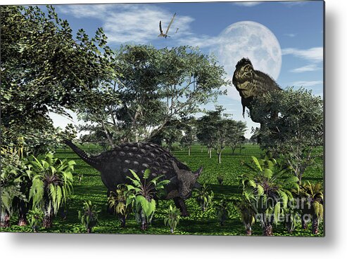 Artwork Metal Print featuring the digital art A Tyrannosaurus Rex Stalking by Mark Stevenson