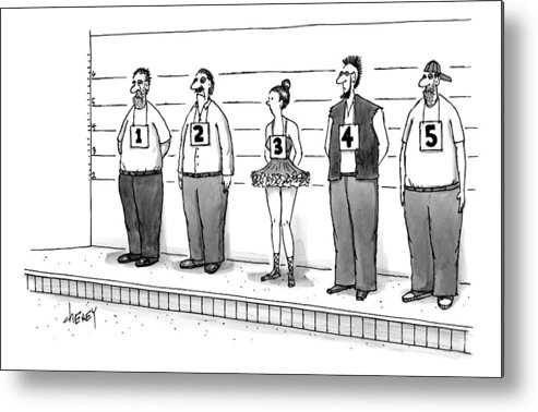 Police-lineups Metal Print featuring the drawing A Woman Wearing A Tutu Is Seen Standing by Tom Cheney