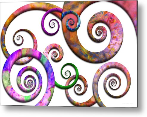 Abstract Metal Print featuring the digital art Abstract - Spirals - Planet X by Mike Savad