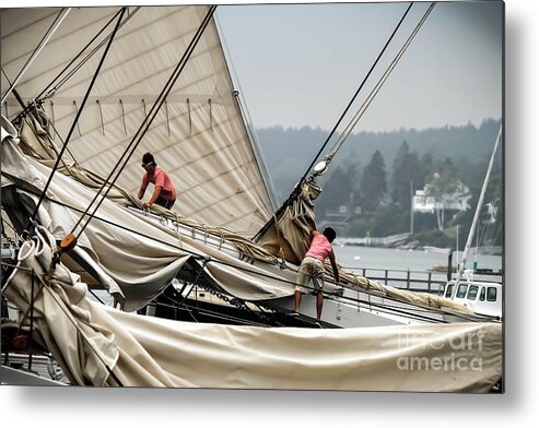 Windjammer Metal Print featuring the photograph Adjusting the Sails by Brenda Giasson