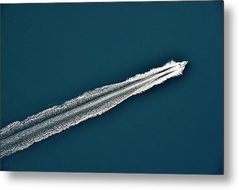 Wake Metal Print featuring the photograph Aerial View Of A Speeding Motorboat On by Sami Sarkis