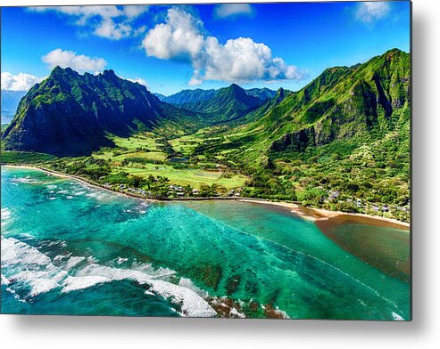 Scenics Metal Print featuring the photograph Aerial View of Kualoa area of Oahu Hawaii by Art Wager