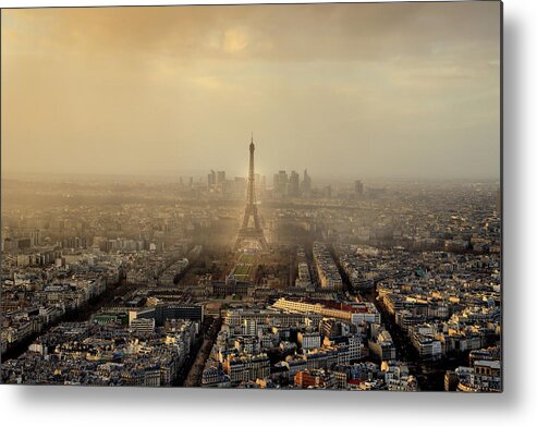 Eiffel Tower Metal Print featuring the photograph Aerial View Of Paris And Eiffel Tower by Martial Colomb