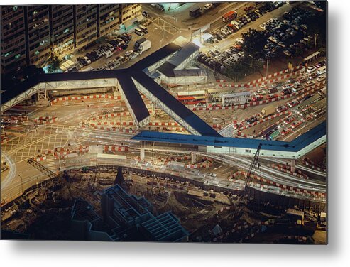Built Structure Metal Print featuring the photograph Aerial View Of Roadworks In City by D3sign