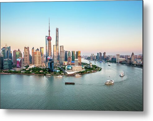 Downtown District Metal Print featuring the photograph Aerial View Of Shanghai by Fei Yang