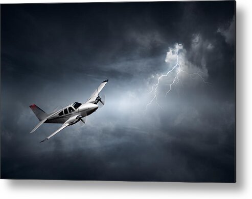 Aeroplane Metal Print featuring the photograph Risk - Aeroplane in thunderstorm by Johan Swanepoel