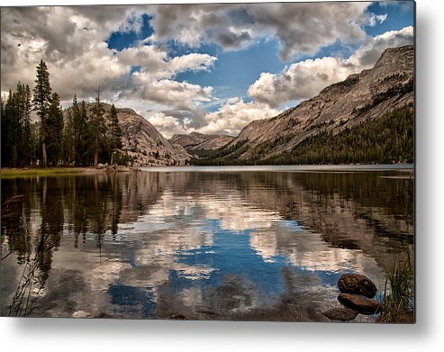 Water Lake Reflection Mountains Yosemite National Park Sierra Nevada Landscape Scenic Nature California Sky Clouds Rocks Metal Print featuring the photograph Afternoon at Tenaya by Cat Connor