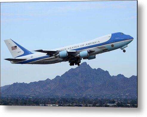 Airplane Metal Print featuring the photograph Air Force One Boeing VC-25A 92-9000 Phoenix Sky Harbor January 7 2015 by Brian Lockett