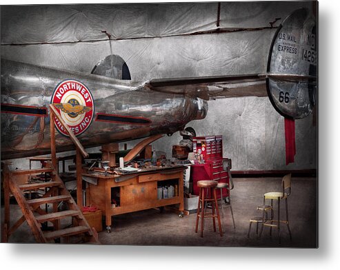 Plane Metal Print featuring the photograph Airplane - The repair hanger by Mike Savad