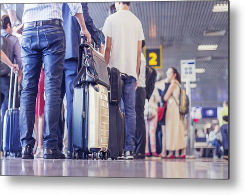 People Metal Print featuring the photograph Airport people waiting in the line by Erlon Silva - TRI Digital