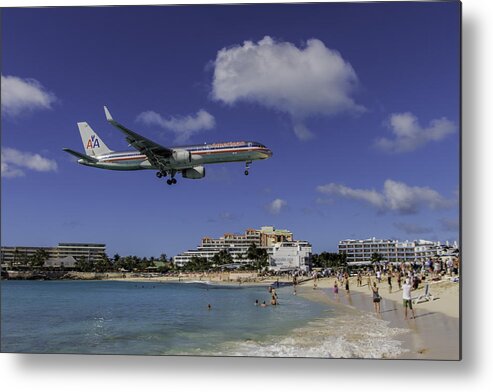 American Airlines Metal Print featuring the photograph American Airlines at St. Maarten by David Gleeson