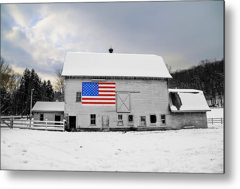 Flag Metal Print featuring the photograph American Flag on a Pennsylvania Barn by Bill Cannon