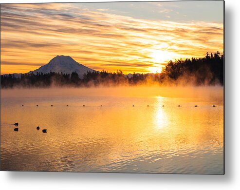 Rainier Metal Print featuring the photograph American Lake Misty Sunrise by Tikvah's Hope