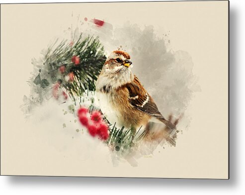 Bird Metal Print featuring the mixed media American Tree Sparrow Watercolor Art by Christina Rollo