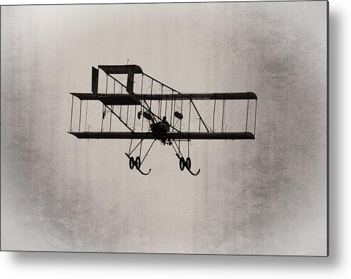 1910 Henri 3 Biplane Metal Print featuring the photograph Antique 1910 Henri 3 Biplane Airplane Takes Flight by Keith Webber Jr