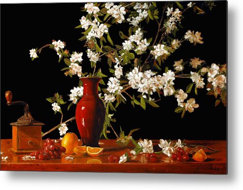 Still Life Metal Print featuring the painting Apple Blossum Time by Rick Fitzsimons
