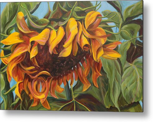 Sunflower Metal Print featuring the painting Arrival by Trina Teele