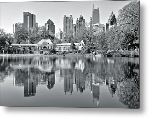 Atlanta Metal Print featuring the photograph Atlanta Reflecting in Black and White by Frozen in Time Fine Art Photography
