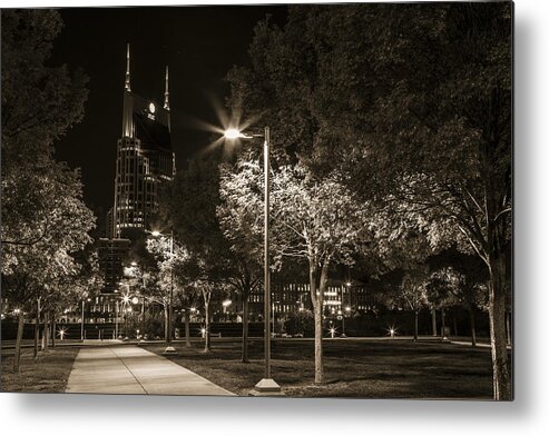 Black And White Metal Print featuring the photograph ATT Skyscraper Nashville Tennessee Black and White by John McGraw