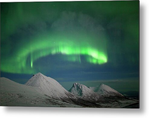 Extreme Terrain Metal Print featuring the photograph Aurora Borealis In Arctic Norway by Antonyspencer