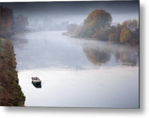 535681 Metal Print featuring the photograph Autumn On Misty Weser River Germany by Duncan Usher
