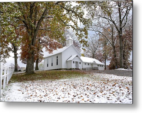 Snow Metal Print featuring the photograph Autumn Snow and Country Church by Thomas R Fletcher