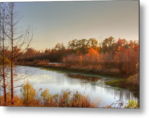 Sunset Photographs Metal Print featuring the photograph Autumn Sunset Reflection by Ester McGuire