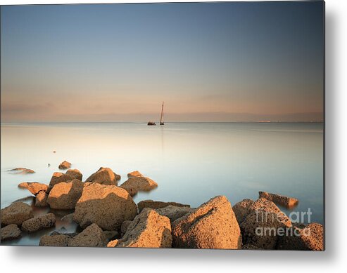 Shipwreck At High Tide Metal Print featuring the photograph Ayrshire Shipwreck in Sunrise by Maria Gaellman