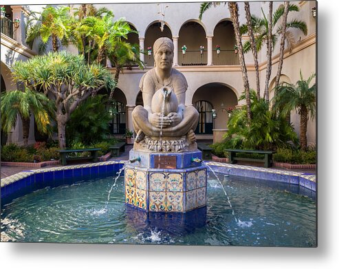 House Of Hospitality Courtyard Metal Print featuring the photograph Aztec Woman of Tehuantepec Fountain At Balboa Park by Priya Ghose
