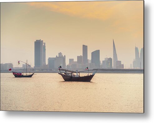 Corporate Business Metal Print featuring the photograph Bahrain Manama Skyline And Dhows At by Mlenny